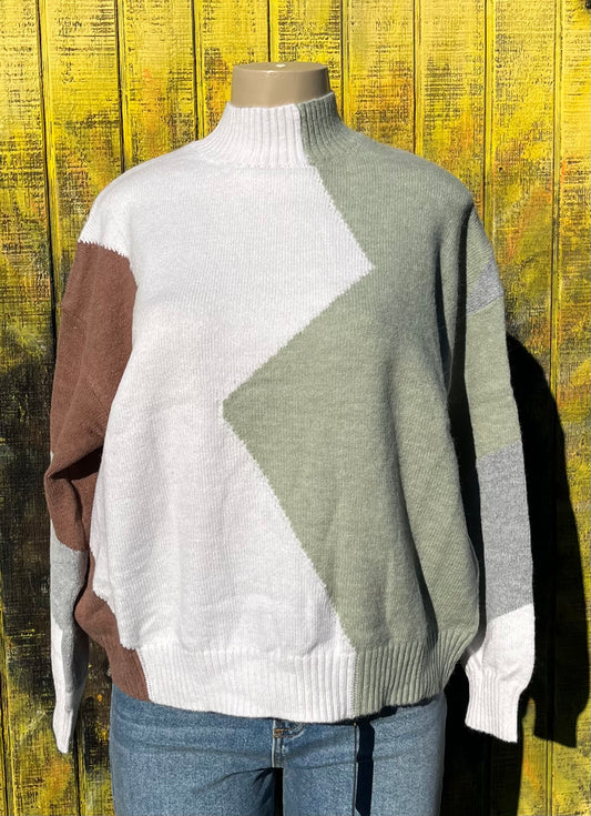 TURTLE Neck Color Block Casual Sweater