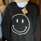 Oat Collective brand. Mauve Bella Canvas Sweatshirt Black or with White outlined happy face.