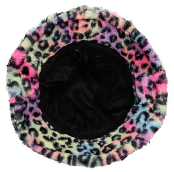 Tie Dye Leopard Patterned Faux Fur Bucket Hat