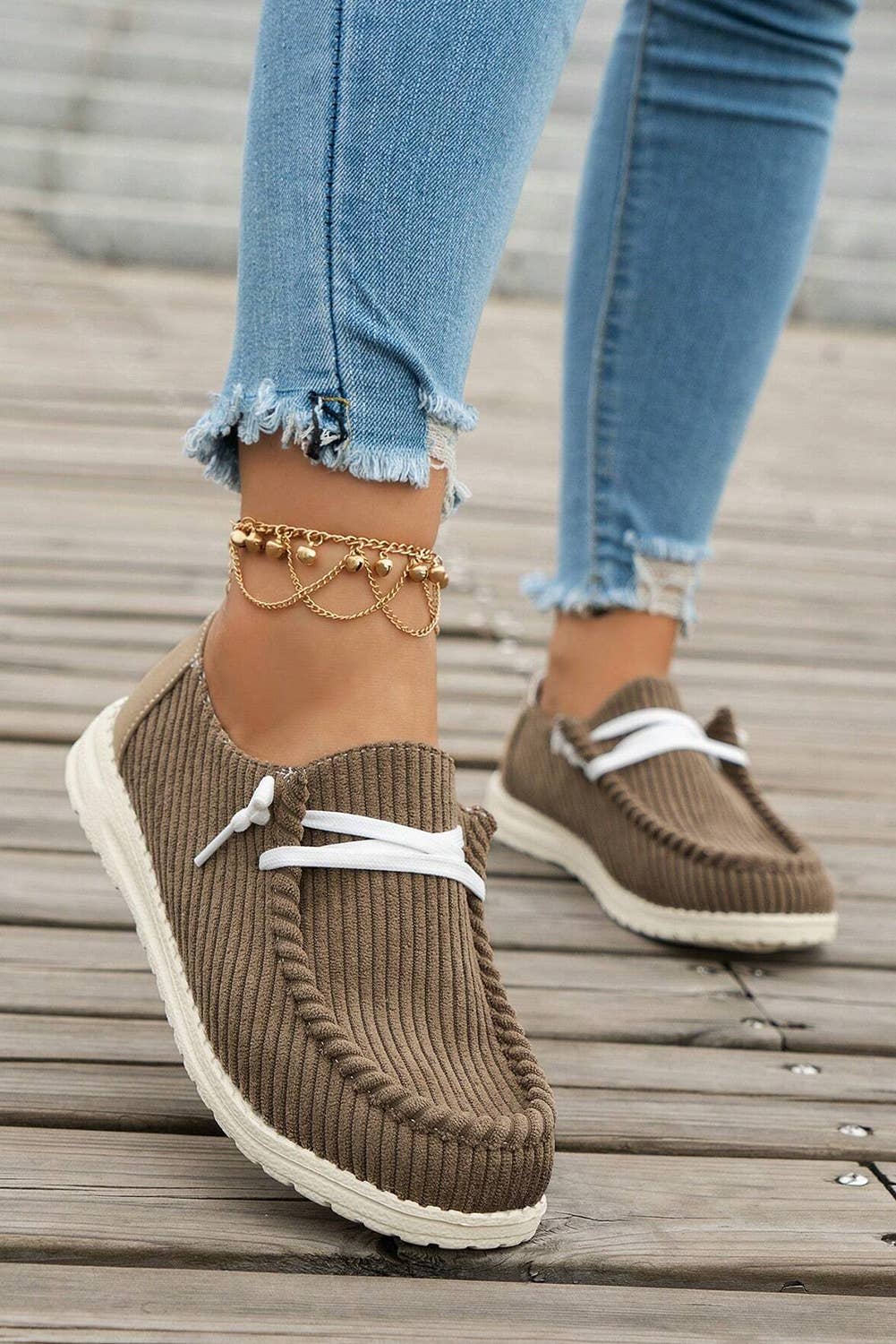 LDC Solid Ribbed Criss Cross Slip On Casual Shoes - the Boujee Sunflower