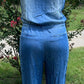 42POPS brand. Sleeveless Chambray jumpsuit with pockets, a drawstring waist and ankle cuffs. S, M, L, XL $28