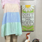 Shopin LA brand. Striped color blocked sundress with side pockets. Ruffle detail. White, pink, yellow/orange, blue and green.