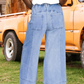 Fashion-W Drawstring Seam Detail Raw Hem Denim Pants*4-16 - the Boujee Sunflower