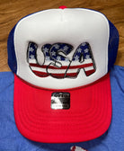 Southern Attitude Designs Inc brand. Patriotic Otto brand foam trucker hat with embroidered USA design and adjustable fit.