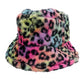 Tie Dye Leopard Patterned Faux Fur Bucket Hat