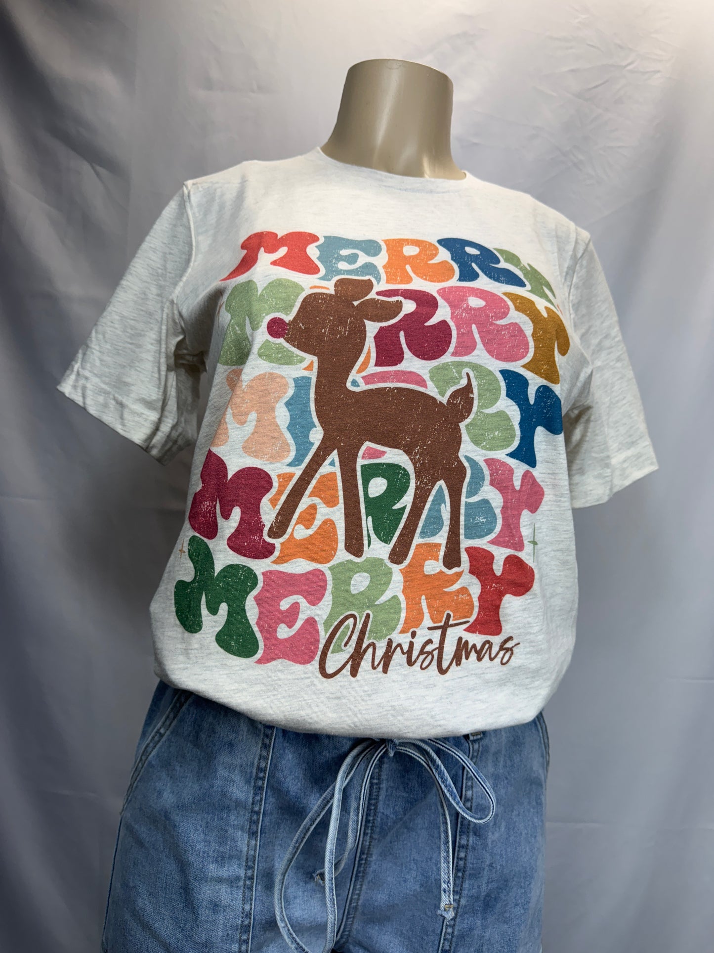 Retro Reindeer Merry Christmas Graphic Tee