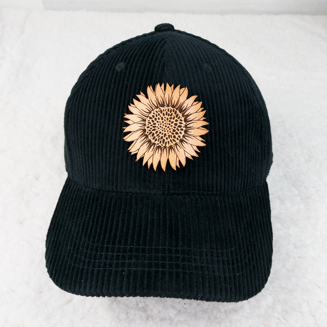 Corduroy Cap Complete with Sunflower Leather Patch - the Boujee Sunflower