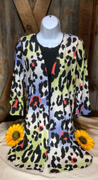 Stylish Wholesale brand. This cardie has multicolored ombre with leopard print an open front and 3/4 sleeves. S, M, L $10