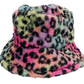 Tie Dye Leopard Patterned Faux Fur Bucket Hat