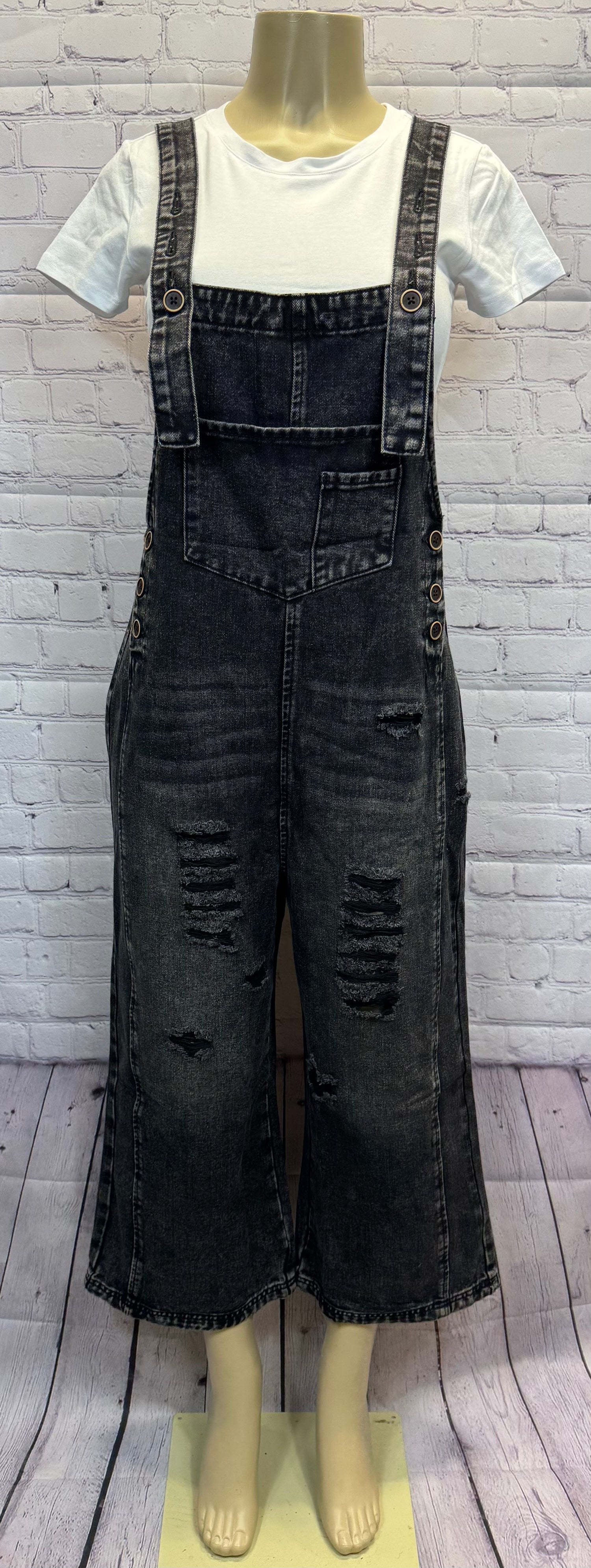 Denim Distressed Bib Pocket Overall - the Boujee Sunflower