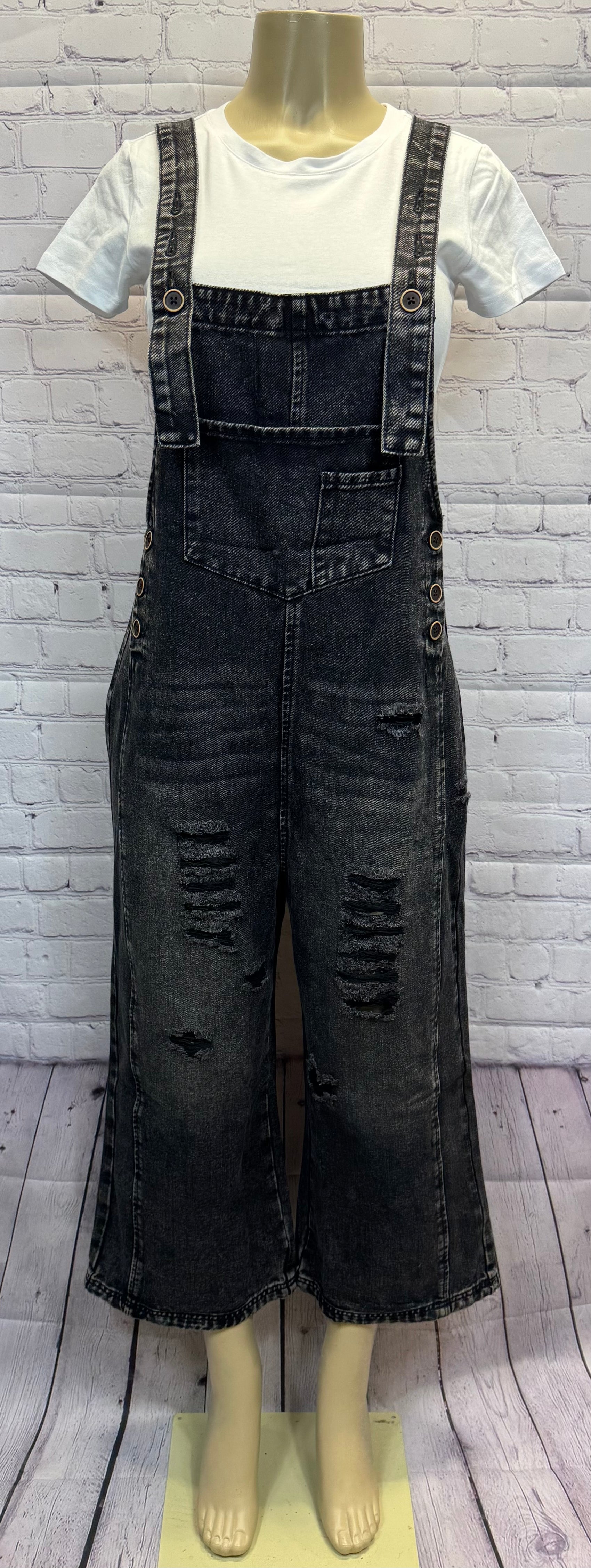 Denim Distressed Bib Pocket Overall - the Boujee Sunflower
