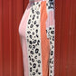 Vanilla Monkey. Tie shoulders with smocked bodice. Salmon and leopard color block. S, M $40