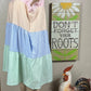 Shopin LA brand. Striped color blocked sundress with side pockets. Ruffle detail. White, pink, yellow/orange, blue and green.