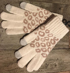 Pretty Simple brand. Ivory knit with tan leopard print and gray tip smart touch technology gloves. One size fits most. $$15