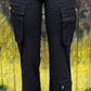 ADORA LA brand. These black cargo pants feature a low rise, straight fit with an adjustable D-ring waist detail. S, M, L $48