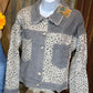 Unishe brand. A distressed corduroy leopard and gray contrast button down jacket with frayed collar.  S, M, L. $35