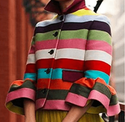 Flared Sleeves Multi-Colored Striped Lapel Jacket