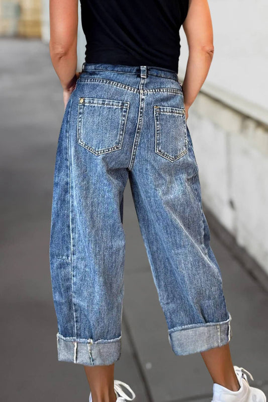 Stitched Raw Hem Wide Leg Loose Jeans | 4-16 - the Boujee Sunflower