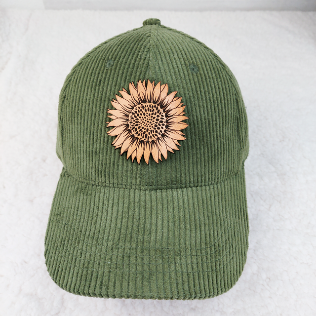 Corduroy Cap Complete with Sunflower Leather Patch - the Boujee Sunflower