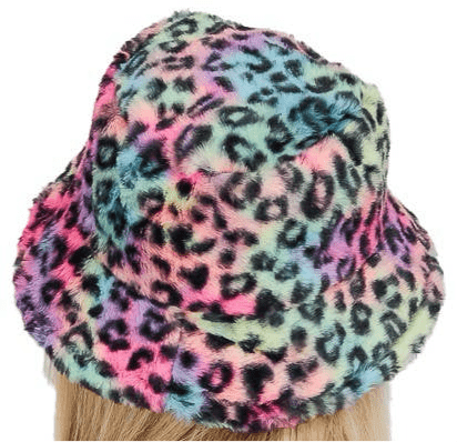 Tie Dye Leopard Patterned Faux Fur Bucket Hat