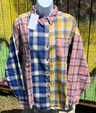 AEMI & CO brand. Multicolored plaid flannel button down with front pocket. Pink, blue, yellow. S, M, L $28