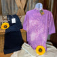 REMOVED BRAND. Bleached tee with colorful leopard sublimation in purple, mustard or gray. Bella Canvas. S, M, L, XL $15