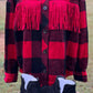 This fringe shacket is button down, buffalo plaid, with pockets & fringe detail. In red/black or white/black buffalo plaid.