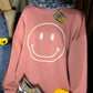 Oat Collective brand. Mauve Bella Canvas Sweatshirt Black or with White outlined happy face.