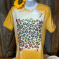 REMOVED BRAND. Bleached tee with colorful leopard sublimation in purple, mustard or gray. Bella Canvas. S, M, L, XL $15