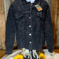 Vanilla Monkey brand. Black washed corduroy jacket with metal buttons. Frayed bottom hem. S, M, L $40.