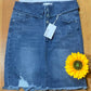 Urban Daisy brand. Distressed denim mini skirt with fold over button fly waist. S, M, L $38.75