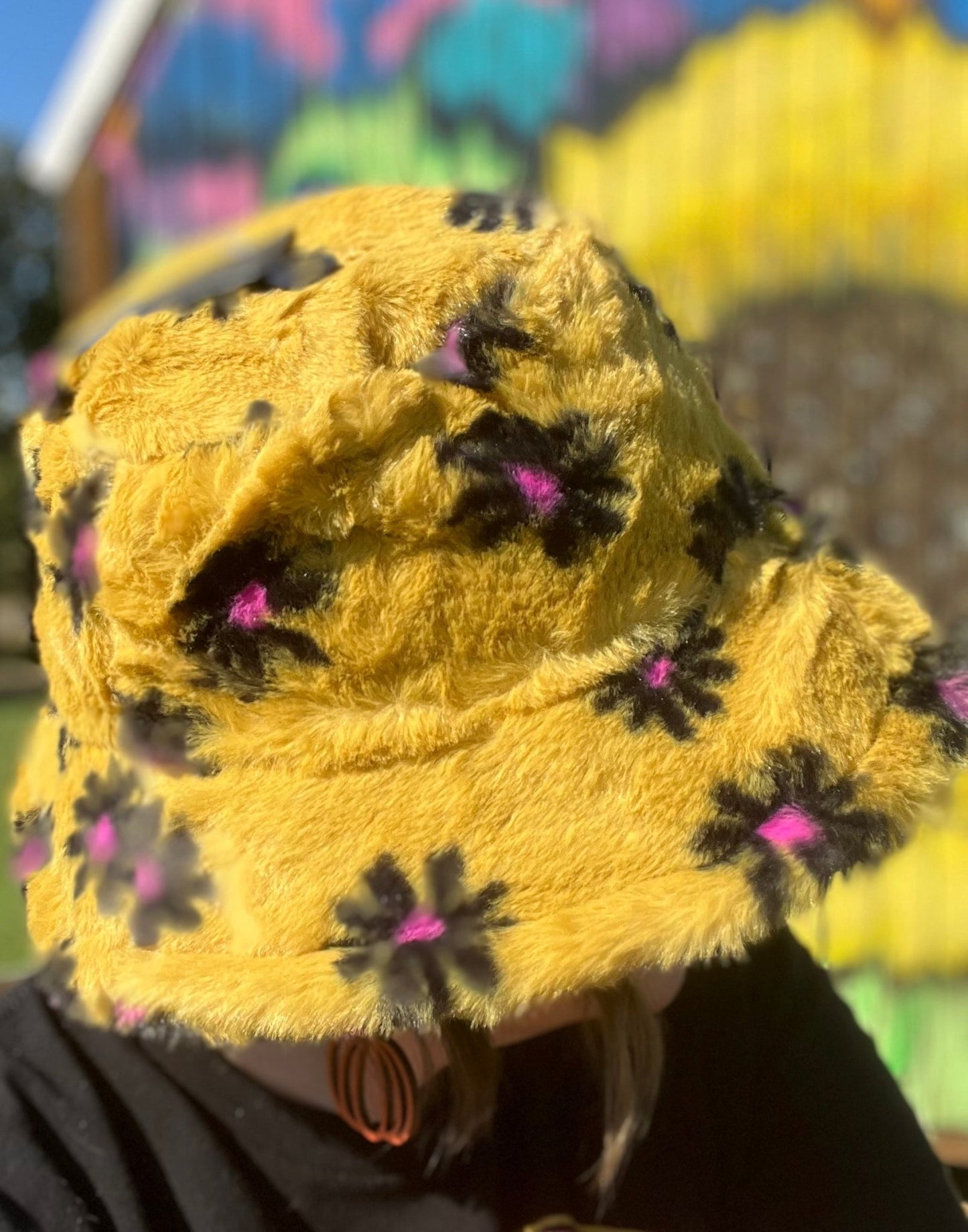 Floral Faux Fur Bucket Hat - the Boujee Sunflower