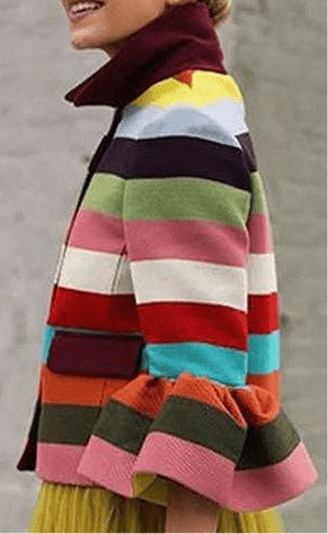 Flared Sleeves Multi-Colored Striped Lapel Jacket