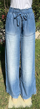 42POPS brand. These Chambray pants have a paper bag waist, pockets and a wide leg design. S, L, XL $32.75