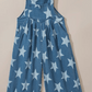 Star Print Button Strap Denim Overalls