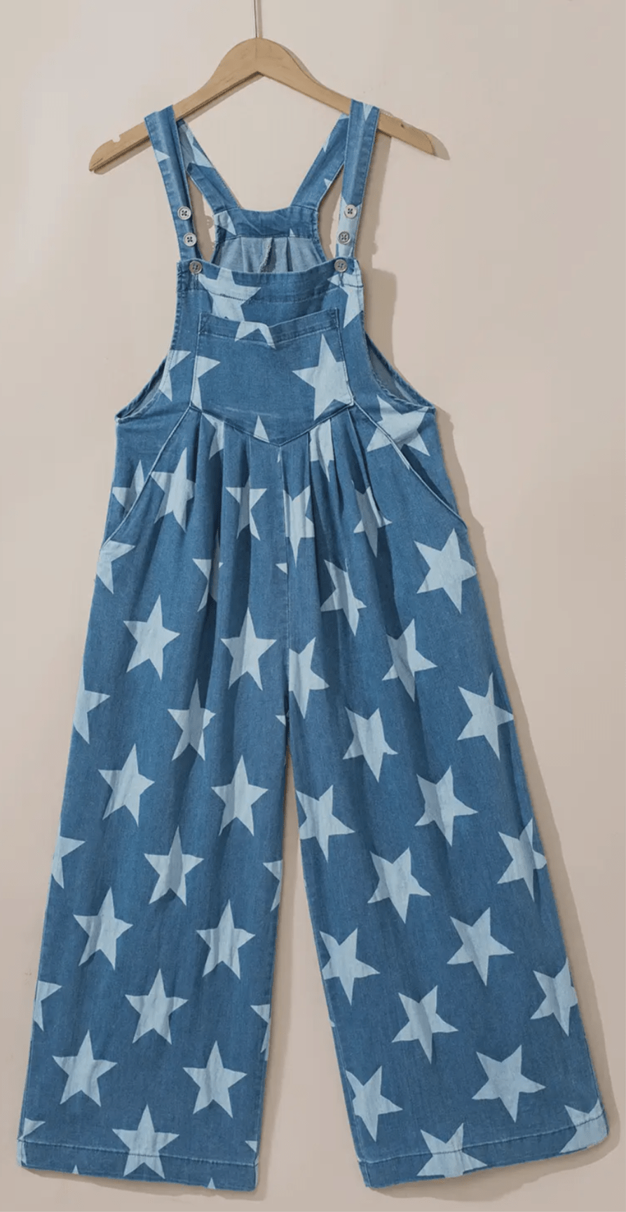 Star Print Button Strap Denim Overalls