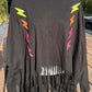 Vanilla Monkey brand. Long sleeved, cropped front, fringed top with yellow, orange and pink sequined lightning detail.