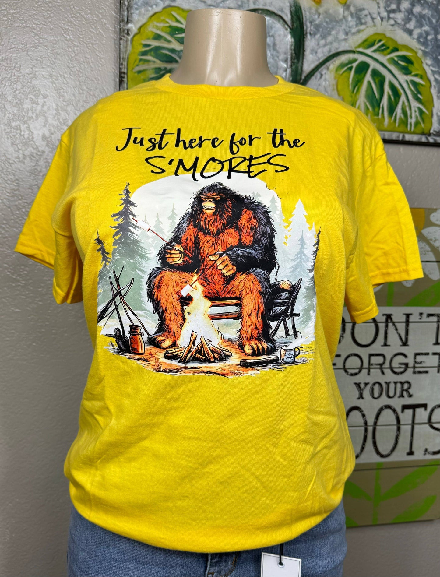 Bigfoot Roasting Marshmallows Yellow Tee