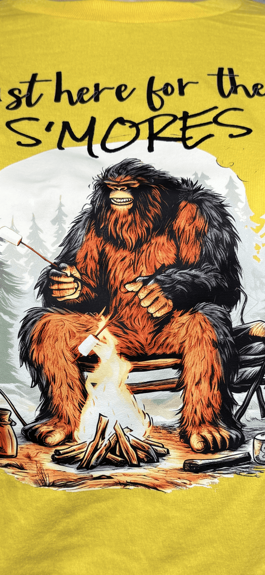 Bigfoot Roasting Marshmallows Yellow Tee