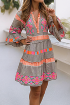 LDC Linen Blend Ethnic Print Button Ruffle Dress - the Boujee Sunflower