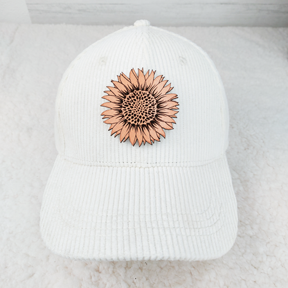 Corduroy Cap Complete with Sunflower Leather Patch - the Boujee Sunflower