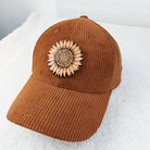 Corduroy Cap Complete with Sunflower Leather Patch - the Boujee Sunflower