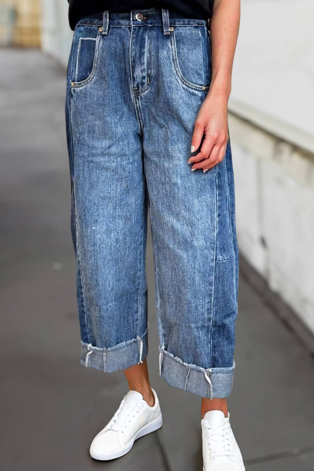 Stitched Raw Hem Wide Leg Loose Jeans | 4-16 - the Boujee Sunflower
