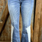 VERVET by Flying Monkey brand. High rise and super flare vintage look jeans in medium wash with a light wash panel.