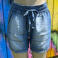 42POPS brand. These Chambray shorts feature a frayed hem, side pockets and elasticized drawstring waist. S, M, L, XL $20