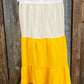 Ironsupersponge brand. Ivory, cream and yellow tiered unlined mini dress with ruffled sleeves. S, L $12