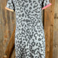 Celeste Clothing brand. Bluish gray knit with leopard print and multicolored trim around neck and short sleeves. S, M, L $20