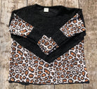 Vanilla Monkey brand. Long sleeved contrast top with shiny black fuzzy knit and leopard print waffle knit. S, M, L $20