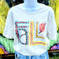 Anagails brand. Heathered natural Fall tee with hand painted colorful letters and designs. S, M, L, XL, 2X. $25