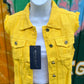 Anna Kaci brand. Yellow denim vest with metal buttons and frayed design. It is sleeveless and cropped. 100% cotton. S, M, L, XL, 2X. $38